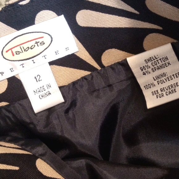 TALBOTS PETITES BLACK TAN SUNBURST PATTERN BELTED SKIRT SIZE 12 NWOT - Picture 10 of 10